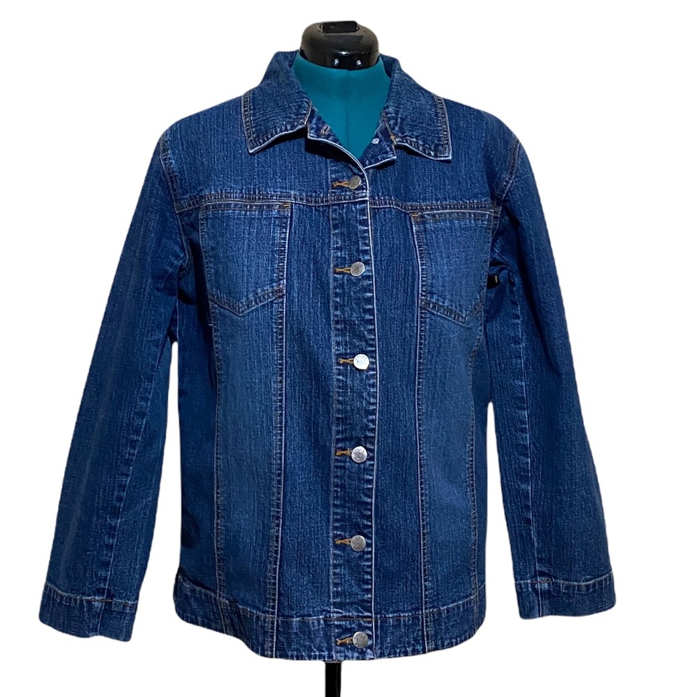 Chico Distressed Medium Wash Plus Size Denim Blue Jean Jacket Long Sleeves
